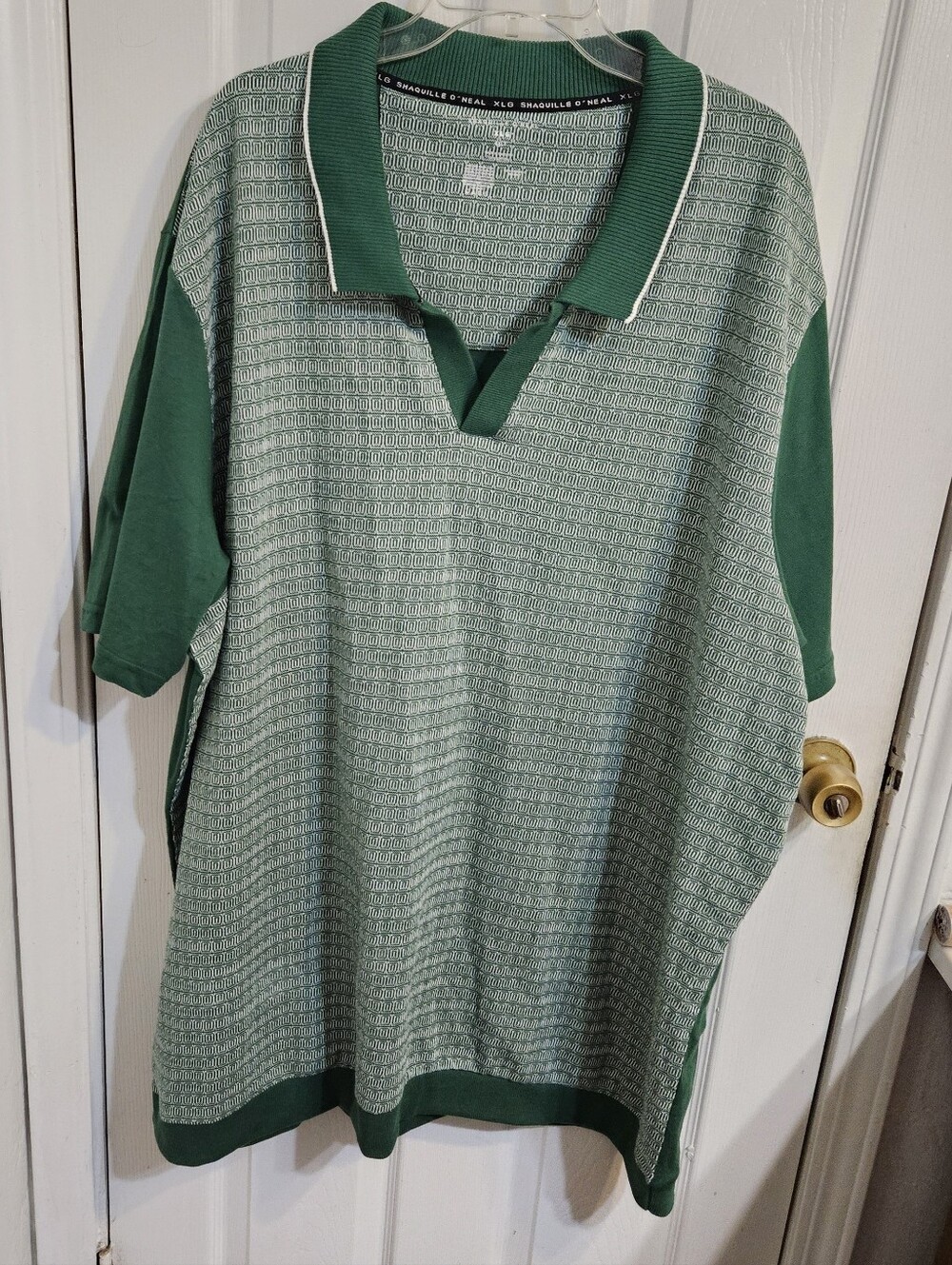 Shaquille O’neal 4XL Short Sleeve Polo Shirt 100% Cotton Green White Textured